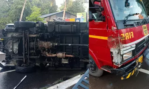 പന്തളത്ത് എം സി റോഡില്‍ വാഹനങ്ങളുടെ കൂട്ടയിടി: രക്ഷാപ്രവര്‍ത്തനത്തിന് പോയ ഫയര്‍ഫോഴ്സ് വാഹനവും അപകടത്തില്‍പ്പെട്ടു