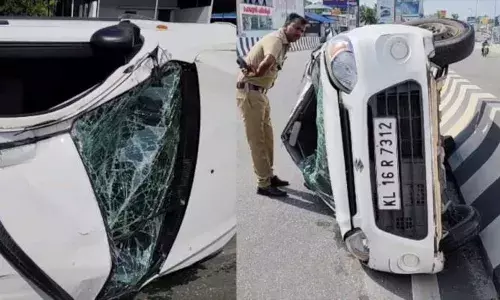 അമിത വേഗത; കഴക്കൂട്ടം എലിവേറ്റഡ് ഹൈവേയിൽ നിയന്ത്രണം വിട്ട് കാർ മലക്കം മറിഞ്ഞു; വൻ അപകടം ഒഴിവായി; ഒരാൾക്ക് പരിക്ക്