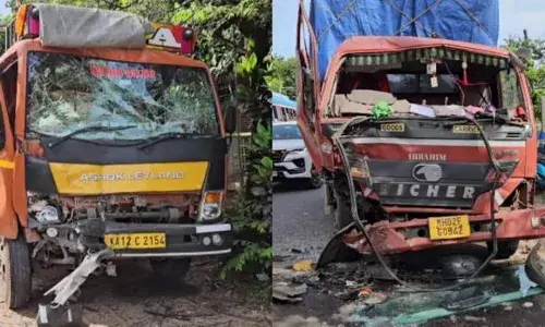 ദേശീയപാതയിൽ ചരക്ക് ലോറികൾ കൂട്ടിയിടിച്ച് അപകടം; മൂന്ന് പേർക്ക് പരിക്ക്
