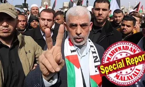 അവസാനം ലോകം കണ്ടത് ഒക്ടോബര്‍ ഏഴ് ആക്രമണത്തിന്റെ മൂന്നാം നാള്‍; ഇസ്രായേല്‍ ബോംബിനെ ഭയന്ന് ഇപ്പോള്‍ നടക്കുന്നത് 20 ഇസ്രായേലി തടവുകാരുടെ അകമ്പടിയില്‍ ; പൊട്ടിത്തെറിക്കാന്‍ തോളില്‍ ഡൈനാമിറ്റ് ബാഗ്: യഹ്യ സിന്‍ഹരുടെ അവസ്ഥയിങ്ങനെ