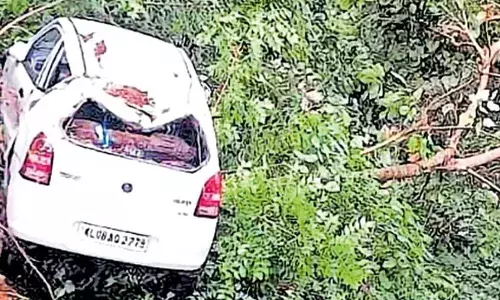 വളഞ്ഞങ്ങാനത്ത് കൊക്കയിലേക്ക് വീണ കാര്‍ മരത്തില്‍ തട്ടി നിന്നു; യാത്രക്കാര്‍ രക്ഷപ്പെട്ടത് തലനാരിഴയ്ക്ക്