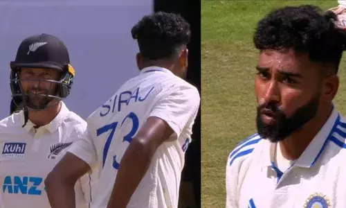 മൂന്നാം പന്തില്‍ ബൗണ്ടറി; തൊട്ടടുത്ത പന്ത് കോണ്‍വേ പ്രതിരോധിച്ചു; ന്യൂസീലന്‍ഡ് ബാറ്ററെ തുറിച്ചുനോക്കി സിറാജിന്റെ സ്ലെഡ്ജിങ്; ചിരിച്ചുതള്ളി കോണ്‍വെ; അദ്ദേഹം ഇപ്പോള്‍ ഒരു ഡി എസ് പി ആണെന്ന കാര്യം മറക്കരുതെന്ന് സുനില്‍ ഗാവസ്‌ക്കര്‍