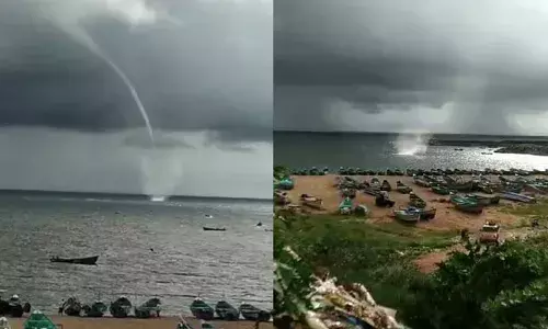 കടലില്‍ നിന്നും ആകാശത്തേക്ക് പുക പോലെ നീണ്ട കുഴല്‍; വിഴിഞ്ഞത്ത് വാട്ടര്‍ സ്പൗട്ട്:  ഭയം അത്ഭുദത്തിന് വഴി മാറിയപ്പോള്‍
