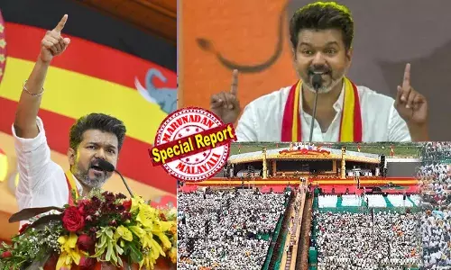 എന്റെ കരിയറിന്റെ കൊടുമുടി വലിച്ചെറിഞ്ഞ് നിങ്ങള്‍ക്കായി ഇവിടെ നില്‍ക്കുന്നു; സ്റ്റാലിനെ നേരിട്ടാക്രമിച്ചും നിലപാട് വ്യക്തമാക്കിയും പ്രസംഗം; തന്തൈ പെരിയാര്‍ പാര്‍ട്ടിയുടെ വഴികാട്ടി; തമിഴ് വൈകാരികതയും വിശ്വാസത്തെ കൈവിടില്ലെന്ന സൂചനയും; സബ്ടൈറ്റിലുകള്‍ ഇല്ലാതെ തന്റെ രാഷ്ട്രീയം വിശദീകരിച്ച് എംജിആറിന്റെ വഴിയേ ഇനി വിജയ്