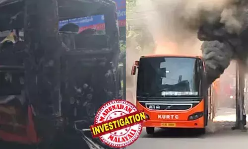 കൊച്ചി ചിറ്റൂരില്‍ ഓടിക്കൊണ്ടിരുന്ന കെ.എസ്.ആര്‍.ടി.സി എ.സി ലോഫ്‌ലോര്‍ ബസിന് തീപിടിച്ചു;  വന്‍ ദുരന്തം ഒഴിവായത് യാത്രക്കാരെ ഉടന്‍ പുറത്തിറക്കിയതിനാല്‍;  ഫയര്‍ഫോഴ്‌സ് എത്തി തീയണച്ചു