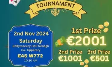 നീനാ ചിയേഴ്സ് സംഘടിപ്പിക്കുന്ന മൂന്നാമത് ഓള് അയര്ലണ്ട് റമ്മി ചാമ്പ്യന്ഷിപ് 2024 നവംബര് 2 ന് നീനാ ചിയേഴ്സ് സംഘടിപ്പിക്കുന്ന മൂന്നാമത് ഓള് അയര്ലണ്ട് റമ്മി ചാമ്പ്യന്ഷിപ് 2024 നവംബര് 2 ന്