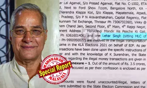 ഹവാലപ്പണം കേരളത്തിലേക്ക് എത്തിയതിന്റെ പിന്നില്‍ കര്‍ണാടകയിലെ ഉന്നത ബിജെപി നേതാവിന് ബന്ധം;  കേരളാ പൊലീസ് ഇ.ഡിക്ക്  നല്‍കിയ റിപ്പോര്‍ട്ടില്‍  ബിജെപി എം.എല്‍.സി ലഹര്‍ സിങ്ങിന്റെ പേരും; ദേശീയ നേതാക്കളുമായി അടുത്തബന്ധം;   കൊടകര കുഴല്‍പ്പണക്കേസില്‍ തുടരന്വേഷണം നടത്താന്‍ സര്‍ക്കാര്‍ തീരുമാനം