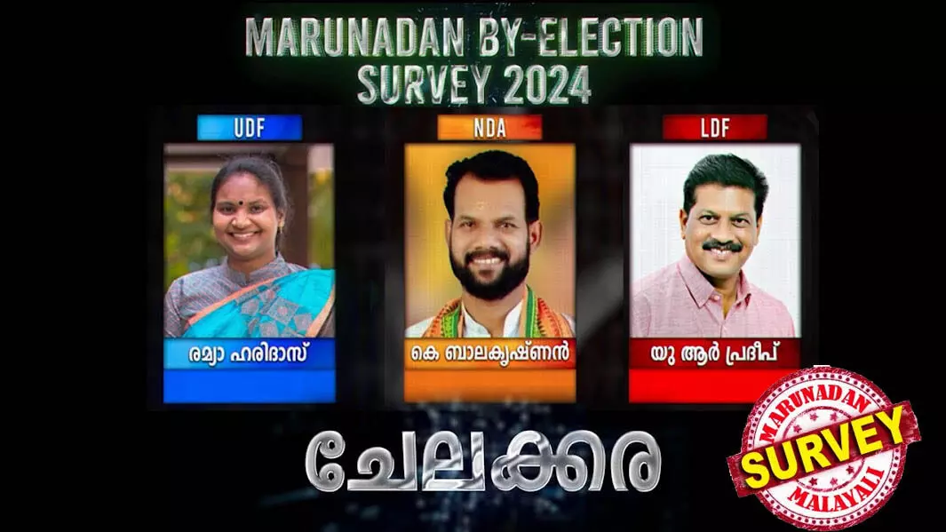 ചേലക്കരയില് ആരുടെ ചേല്? വീണ്ടും ചുവക്കുമോ അതോ കാല്നൂറ്റാണ്ടിന്റെ ഇടതുകോട്ട രമ്യാ ഹരിദാസിലുടെ യുഡിഎഫ് തകര്ക്കുമോ? ഭരണവിരുദ്ധ വികാരം ശക്തമോ? ബിജെപി വോട്ടുയര്ത്തുമോ? പി വി അന്വറിന്റെ സ്ഥാനാര്ത്ഥി ക്ലച്ച് പിടിക്കുമോ? മറുനാടന് സര്വേ ഫലം അറിയാം ചേലക്കരയില് ആരുടെ ചേല്? വീണ്ടും ചുവക്കുമോ അതോ കാല്നൂറ്റാണ്ടിന്റെ ഇടതുകോട്ട രമ്യാ ഹരിദാസിലുടെ യുഡിഎഫ് തകര്ക്കുമോ? ഭരണവിരുദ്ധ വികാരം ശക്തമോ? ബിജെപി വോട്ടുയര്ത്തുമോ? പി വി അന്വറിന്റെ സ്ഥാനാര്ത്ഥി ക്ലച്ച് പിടിക്കുമോ? മറുനാടന് സര്വേ ഫലം അറിയാം