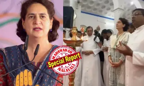 ആരാധനാലയവും മതചിഹ്നങ്ങളും പ്രചാരണത്തിന് ഉപയോഗിച്ചു;  ക്രൈസ്തവ ദേവാലയത്തില്‍ പ്രത്യേക പ്രാര്‍ഥനയുടെ ദൃശ്യങ്ങള്‍ പ്രചരിപ്പിച്ചു;  പള്ളിക്കുള്ളില്‍ വോട്ട് അഭ്യര്‍ഥിച്ചു;  പ്രിയങ്കയ്‌ക്കെതിരേ തിരഞ്ഞെടുപ്പ് കമ്മിഷന് പരാതി നല്‍കി എല്‍.ഡി.എഫ്