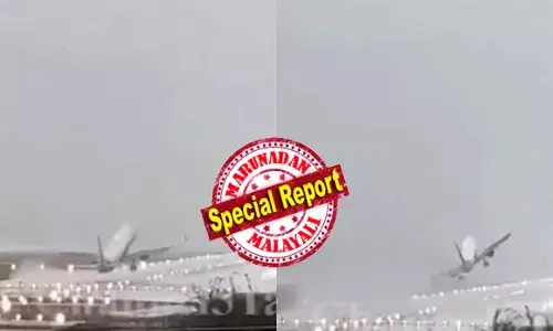 മോശം കാലാവസ്ഥയിൽ ലാൻഡിങ്ങിനായി ശ്രമം; അപകടകരമായ രീതിയിൽ റൺവേയിൽ തൊട്ട് വിമാനം; വീണ്ടും ത്രസ്റ്റ് കൊടുത്ത് ആകാശത്തേക്ക് കുത്തനെ ഉയർന്നുപറന്നു; ആടിയുലഞ്ഞ് തിരികെ; ഭയപ്പെടുത്തുന്ന രംഗം; ചെന്നൈ വിമാനത്താവളത്തിലെ വീഡിയോ വൈറൽ!