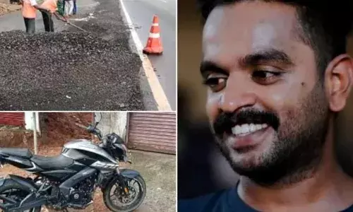 ദേശീയ പാതയോരത്ത് കൂട്ടിയിട്ട ടാറിങ് അവശിഷ്ടങ്ങളില്‍ ബൈക്ക് ഇടിച്ച് മറിഞ്ഞു; യുവാവിന് ദാരുണാന്ത്യം; സഹയാത്രികന് പരിക്ക്