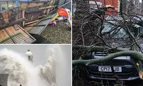 ബ്രിട്ടനെ വിറപ്പിച്ച് ആഞ്ഞുവീശി ഡാറ ചുഴലിക്കാറ്റ്; 145 കിമീ വേ​ഗതയിൽ കാറ്റ്; ലക്ഷക്കണക്കിന് ജനങ്ങൾ ഇരുട്ടിൽ; വ്യാപക നാശം; ഗതാഗതം മുടങ്ങി; വെള്ളപ്പൊക്ക അലർട്ട് നൽകി;അതീവ ജാഗ്രത!