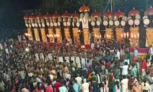 ആനകളുടെ നെറ്റിപ്പട്ടവും വെൺചാമരവുമെല്ലാം നിരത്തിവെച്ചു; കാഴ്ച്ചക്കാരെ ആവേശത്തിലാക്കി പഞ്ചാരിമേളം; എഴുന്നള്ളിപ്പുമായി ബന്ധപ്പെട്ട നിയന്ത്രണങ്ങൾക്കെതിരേ പ്രതിഷേധം; ആറാട്ടുപുഴക്ഷേത്രത്തിൽ ആനയില്ലാതെ പ്രതീകാത്മക പൂരം സംഘടിപ്പിച്ചു