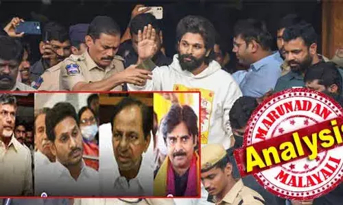 രാമലിംഗയ്യയുടെ മകളായ സുരേഖയെയാണ് ചിരഞ്ജീവി വിവാഹം ചെയ്തത് മുതല്‍ അല്ലു കുടുംബവും കൊനിഡേലക്കാരും ബന്ധുക്കളായി; പവന്‍ കല്യാണിനെ രാഷ്ട്രീയമായി എതിര്‍ത്ത അല്ലു; വൈ എസ് ആര്‍ പിന്തുണയില്‍ കോണ്‍ഗ്രസിനേയും ശത്രുക്കളാക്കി; അല്ലു അര്‍ജുന്റെ അറസ്റ്റിന് പിന്നില്‍ ടിഡിപി-കോണ്‍ഗ്രസ് കോമ്പോ! തെലുങ്ക് രാഷ്ട്രീയം കലങ്ങി മറിയുമോ?