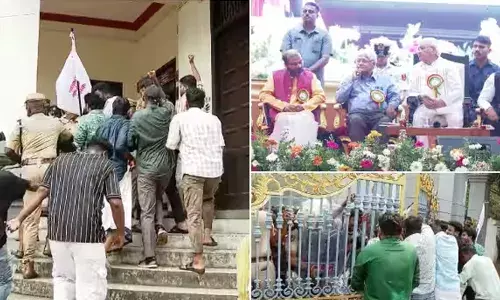 വി സി നിയമനത്തില്‍ ഗവര്‍ണര്‍ക്കെതിരേ പ്രതിഷേധവുമായി എസ്.എഫ്.ഐ; കേരള സര്‍വകലാശാല സെനറ്റ് ഹാളിന് പുറത്ത് നാടകീയ രംഗങ്ങള്‍;  വാതില്‍ ചവിട്ടിത്തുറക്കാന്‍ ശ്രമം; സംഘര്‍ഷം; എന്തുകൊണ്ട് അറസ്റ്റ് ചെയ്തില്ലെന്ന് കമ്മീഷണറോട് ചോദിക്കുവെന്ന് ആരിഫ് മുഹമ്മദ് ഖാന്‍