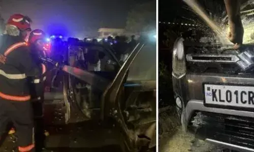 ദമ്പതിമാർ സഞ്ചരിച്ചിരുന്ന കാറിന് തീപിടിച്ചു; മുഴുവൻ പുക; പരിഭ്രാന്തിയിൽ യാത്രക്കാർ; കെടുത്താൻ ശ്രമിച്ചപ്പോൾ വീണ്ടും ആളിക്കത്തി; ഒഴിവായത് വൻ ദുരന്തം; സംഭവം തലസ്ഥാനത്ത്