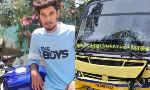 തമിഴ്നാട് സർക്കാർ ബസും ബൈക്കും കൂട്ടിയിടിച്ച് ബൈക്ക് യാത്രികന് ദാരുണാന്ത്യം; ഒരാൾ ഗുരുതരാവസ്ഥയിൽ; അപകടം മാതാപിതാക്കളെ കണ്ട് ജോലി സ്ഥലത്തേക്ക് മടങ്ങവെ