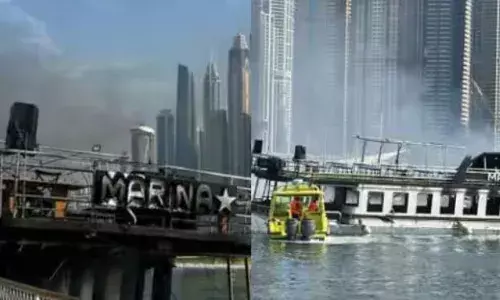 ദുബായ് ഹാർബറിൽ ബോട്ടിന് തീപിടിച്ചു; ആളുകളെ ഒഴിപ്പിച്ചു; ആർക്കും പരിക്കില്ല; തീയണയ്ക്കാനുള്ള ശ്രമങ്ങൾ തുടരുന്നു