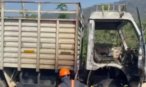 ഓടിക്കൊണ്ടിരുന്ന മിനി ട്രക്കിന് തീപിടിച്ചു; വാഹനം പൂർണമായും കത്തിനശിച്ചു; വാഹനത്തിലുണ്ടായിരുന്നവർ രക്ഷപ്പെട്ടത് തലനാരിഴയ്ക്ക്; സംഭവം പത്തനംതിട്ടയിൽ