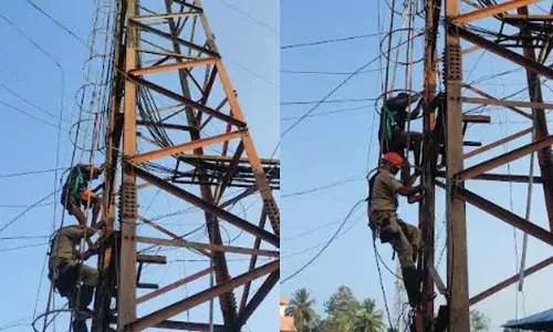 വീട്ടുകാരോട് പിണക്കം പിണക്കം; പോരാത്തതിന് ഉള്ളില്‍ ലഹരിയിലും: മൊബൈല്‍ ടവറില്‍ കയറി ആത്മഹത്യാഭീഷണി മുഴക്കിയയാളെ ഫയര്‍ ഫോഴ്സ് താഴെയിറക്കി