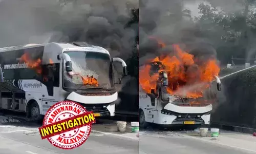 കഴക്കൂട്ടത്ത് ഓടിക്കൊണ്ടിരുന്ന ടൂറിസ്റ്റ് ബസിന് തീപിടിച്ചു; വാഹനത്തിന്റെ മുന്‍ഭാഗം പൂര്‍ണമായും കത്തിനശിച്ചു;  മുഴുവന്‍ യാത്രക്കാരെയും സുരക്ഷിതമായി പുറത്തെത്തിച്ചു;  വന്‍ അപകടം ഒഴിവായത് തലനാരിഴയ്ക്ക്