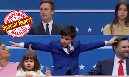 സത്യപ്രതിജ്ഞയ്ക്കിരുന്ന വൈസ് പ്രസിഡന്റിന്റെ തലയില്‍ ചൊറിഞ്ഞ് മൂത്തമകന്‍; മൂന്നു പീക്കിരി പിള്ളേരുമായി ഇന്ത്യക്കാരിയായ ഭാര്യയുടെ പരാക്രമം;  ക്ഷമ നശിച്ച ഉഷയുടെ പെരുമാറ്റം സോഷ്യല്‍ മീഡിയയില്‍ ചര്‍ച്ചയായി