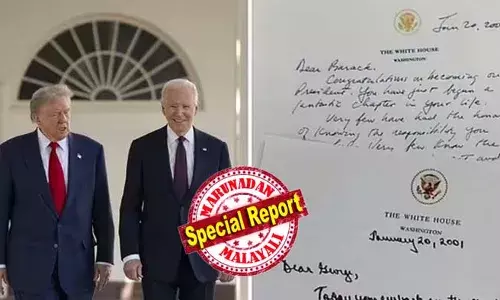 ബൈഡന്‍ ഓവല്‍ ഓഫീസില്‍ നിന്ന് ഇറങ്ങി പോയത് ട്രംപിന് കത്തെഴുതി വച്ചിട്ട്; ബ്ലാക്ക് ലൈവ്സ് മാറ്റര്‍ കൊടികള്‍ നിരോധിച്ച് പ്രസിഡണ്ട്: രണ്ടാം ദിവസവും ട്രംപ് ഓഫീസില്‍ എത്തിയത് വിവാദ തീരുമാനങ്ങള്‍ പ്രഖ്യാപിച്ച്