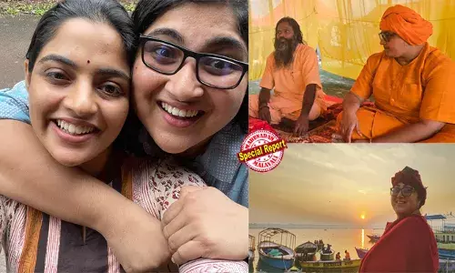 ഇതു സിനിമാതാരം നിഖില വിമലിന്റെ സഹോദരിയല്ലേ! ഗുരുവിനൊപ്പം സന്യാസ വേഷത്തില്‍ കാവിത്തലപ്പാവ് ധരിച്ച ശിഷ്യ; അദ്ഭുതം കൂറി സോഷ്യല്‍ മീഡിയ; അഖില വിമല്‍ സന്യാസം സ്വീകരിച്ചതായി സൂചിപ്പിച്ച് ഗുരുവിന്റെ കുറിപ്പ്