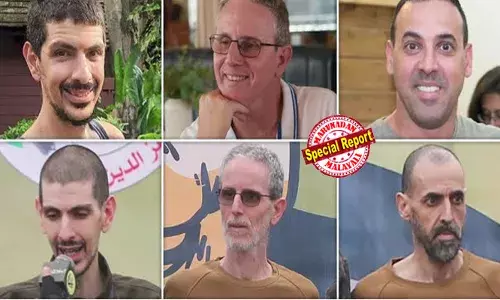 16 മാസം ഹമാസിന്റെ തടവറയില്‍ കിടന്ന് ചോരയും നീരുമെല്ലാം വറ്റി; പെട്ടെന്ന് ഒരു 10 വര്‍ഷം പ്രായം കൂടിയ പോലെ; മെലിഞ്ഞുണങ്ങിയും, മുടി നരച്ചും കണ്ണുകുഴിഞ്ഞും പഴയ സുന്ദരരൂപങ്ങളുടെ പ്രേതങ്ങള്‍ പോലെ; ഹമാസ് വിട്ടയച്ച മൂന്നുബന്ദികളുടെ പ്രാകൃത രൂപം കണ്ട് സങ്കടപ്പെട്ട് ബന്ധുക്കള്‍; ഭാര്യയും മക്കളും കൊല്ലപ്പെട്ടതറിയാതെ ഷറാബി