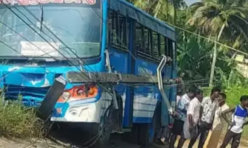 റോഡിലെ കുഴിയിൽ വീണ് അച്ചുമോന്റെ ആക്സിൽ ഒടിഞ്ഞു; നിയന്ത്രണം തെറ്റി നേരെ വൈദ്യുതി പോസ്റ്റിലിടിച്ച് പാടത്തേക്ക് ചെരിഞ്ഞു; യാത്രക്കാർ പരിക്കില്ലാതെ രക്ഷപ്പെട്ടു; കണ്ണഞ്ചേരി ഭാഗത്ത് നടന്നത്