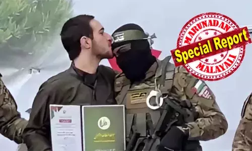 ഹമാസ് തീവ്രവാദിക്ക് നല്‍കിയ ആ ഉമ്മ സ്‌നേഹത്തോടെ നല്‍കിയതല്ല!  നെറ്റിയില്‍ മുത്തിയത് ഹമാസിന്റെ നിര്‍ദേശ പ്രകാരം; പ്രചരണ തന്ത്രമാക്കി ഉപയോഗിച്ചു ഹമാസ്; ബന്ദിയായിരിക്കെ, മാനസികമായും ശാരീരികമായും ഒമര്‍ അനുഭവിച്ച പീഢനങ്ങള്‍ വിവരിച്ചു പിതാവ്