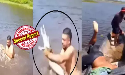 ശെടാ..; തോണിയില്‍ പോകുന്നതിനിടെ നദിയിൽ ഒന്നിറങ്ങാൻ മോഹം; ആഗ്രഹം സഫലമാക്കി എടുത്ത് ഒറ്റച്ചാട്ടം; പെട്ടെന്ന് കാലില്‍ എന്തോ തട്ടിയത് ആശാൻ ശ്രദ്ധിച്ചു; എടുത്ത് നോക്കിയപ്പോൾ കണ്ടത്; നല്ല അസ്സല് മുതല; ഒന്ന് ഉറക്കെ നിലവിളിക്കാൻ പോലും പറ്റാതെ യുവാവ്; വൈറലായി വീഡിയോ