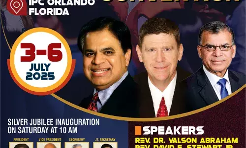 ഐ.പി.സി സൗത്ത് ഈസ്റ്റ് റീജിയന് രജത ജൂബിലി കണ്വന്ഷന് ഒര്ലാന്റോയില് ജൂലൈ 3 മുതല് 6 വരെ ഐ.പി.സി സൗത്ത് ഈസ്റ്റ് റീജിയന് രജത ജൂബിലി കണ്വന്ഷന് ഒര്ലാന്റോയില് ജൂലൈ 3 മുതല് 6 വരെ