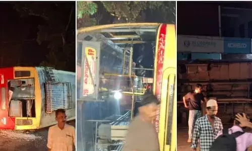 കോഴിക്കോട് കെഎസ്ആര്‍ടിസി ബസ് മറിഞ്ഞ് അപകടം; ഡ്രൈവറും കണ്ടക്ടറും ഉള്‍പ്പെടെ പതിനഞ്ച് പേര്‍ക്ക് പരിക്ക്; ബസ് അമിത വേഗത്തിലായിരുന്നുവെന്ന് നാട്ടുകാര്‍