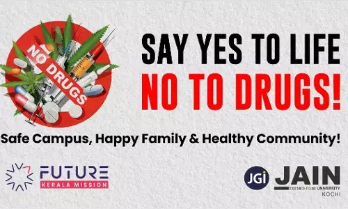 രാജ്യത്ത് ആദ്യമായി പ്രവേശന പ്രക്രിയയില് വിദ്യാര്ത്ഥികള്ക്ക് നോ ടു ഡ്രഗ്സ് പ്രതിജ്ഞ നിര്ബന്ധമാക്കി കൊച്ചി ജെയിന് യൂണിവേഴ്സിറ്റി രാജ്യത്ത് ആദ്യമായി പ്രവേശന പ്രക്രിയയില് വിദ്യാര്ത്ഥികള്ക്ക് നോ ടു ഡ്രഗ്സ് പ്രതിജ്ഞ നിര്ബന്ധമാക്കി കൊച്ചി ജെയിന് യൂണിവേഴ്സിറ്റി