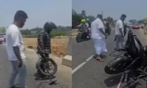 ദേശീയ പാതയിൽ ബൈക്കുമായി കുതിച്ചുപാഞ്ഞു; നിയന്ത്രണം വിട്ട് ഡിവൈഡറിൽ ഇടിച്ച് കയറി അപകടം; ബൈക്ക് രണ്ടായി മുറിഞ്ഞു; യുവാവിന് ഗുരുതര പരിക്ക്; ആശുപത്രിയിൽ പ്രവേശിപ്പിച്ചു