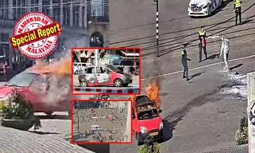 നട്ടുച്ച നേരത്ത് ഡാം സ്ക്വയറിലേക്ക് കാർ ഓടിച്ചുകയറ്റി; സഞ്ചാരികളെ ഒരു നിമിഷം നോക്കി; പിന്നാലെ ഉഗ്ര സ്ഫോടനം; ചുവന്ന കാറിൽ തീആളിക്കത്തി; ശരീരത്തിൽ തീപ്പടർന്ന് നിലവിളിച്ചോടി ഡ്രൈവർ; ഗുരുതര പരിക്ക്; മാംസം വരെ അടർന്നു വീഴുന്ന കാഴ്ച കണ്ട് പലരും കണ്ണ് പൊത്തി; സംഭവം കത്തി ആക്രമണം നടന്ന അതെ സ്പോട്ടിൽ; മുഴുവൻ ദുരൂഹത