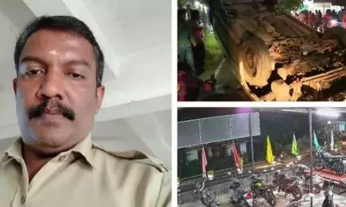 തൃശൂരിൽ മദ്യലഹരിയിൽ പോലീസ് ഡ്രൈവറുടെ പരാക്രമം; സ്കൂട്ടറിലും കാറിലും ഇടിപ്പിച്ച് നിര്‍ത്താതെ പോയി; പിന്നാലെ പോസ്റ്റിലിടിച്ച് തലകീഴായി മറിഞ്ഞു; പൊലീസ് ഡ്രൈവർക്ക് സസ്‌പെൻഷൻ