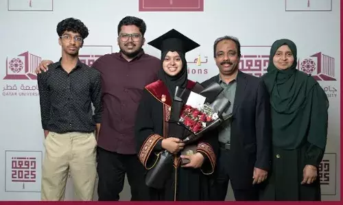 ഖത്തര് യൂണിവേഴ്സിറ്റിയില് നിന്നും ഹയര് ഡിസ്റ്റിംഷനോട് കൂടി ഗോള്ഡ് മെഡല് നേടി മലയാളിയായ മലപ്പുറം സ്വദേശിയായ ഹന അബുല്ലൈസ് ഖത്തര് യൂണിവേഴ്സിറ്റിയില് നിന്നും ഹയര് ഡിസ്റ്റിംഷനോട് കൂടി ഗോള്ഡ് മെഡല് നേടി മലയാളിയായ മലപ്പുറം സ്വദേശിയായ ഹന അബുല്ലൈസ്