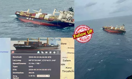 കേരള തീരത്തിന് അടുത്ത് കപ്പല്‍ ചരിഞ്ഞത് ചുഴിയില്‍ പെട്ടത് മൂലമോ? ലൈബീരിയന്‍ പതാകയുള്ള എംഎസ്എസി എല്‍സ ത്രീ എന്ന ഫീഡര്‍ കപ്പലിലെ 24 ജീവനക്കാരും സുരക്ഷിതര്‍; കപ്പിത്താന്‍ അടക്കം മൂന്നുപേര്‍ കപ്പല്‍ നിയന്ത്രിക്കാനായി തുടരുന്നു; 400 ഓളം കണ്ടെയ്‌നറുകളില്‍ ചിലത് കടലില്‍ വീണതോടെ ജാഗ്രത തുടരുന്നു