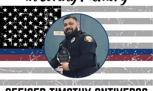 ട്രാഫിക് സ്റ്റോപ്പിനിടെ വെടിയേറ്റ് ചികിത്സയിലായിരുന്ന പോലീസ് ഓഫീസര് തിമോത്തി ഒന്റിവേറോസ് മരിച്ചു ട്രാഫിക് സ്റ്റോപ്പിനിടെ വെടിയേറ്റ് ചികിത്സയിലായിരുന്ന പോലീസ് ഓഫീസര് തിമോത്തി ഒന്റിവേറോസ് മരിച്ചു