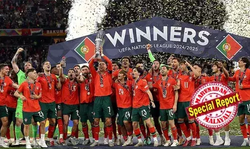 40 വയസ്സിലും വീര്യം ചോരാതെ ക്രിസ്റ്റിയാനോ റൊണാള്‍ഡോ;  യുവേഫ നേഷന്‍സ് ലീഗ് ഫൈനലില്‍ പോര്‍ചുഗലിന് വിജയം; കിരീടപോരാട്ടത്തില്‍ നിര്‍ണായക ഗോള്‍ നേടി ക്രിസ്റ്റിയാനോ; ആവേശം നിശ്ചിത സമയവും എക്‌സ്ട്രാ ടൈമും കടന്നപ്പോള്‍ പെനാല്‍റ്റി ഷൂട്ടൗട്ടില്‍ സ്‌പെയിനിനെ തോല്‍പ്പിച്ചത് 5-3ന്