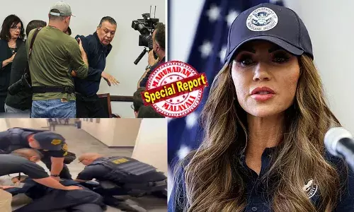 ഹോംലാന്‍ഡ് സെക്യൂരിറ്റി സെക്രട്ടറിയുടെ വാര്‍ത്താസമ്മേളനം അലങ്കോലമാക്കാന്‍ ശ്രമം; ഡെമോക്രാറ്റിക് പാര്‍ട്ടി സെനറ്ററെ തൂക്കിയെടുത്ത് പുറത്താക്കി കൈവിലങ്ങ് വച്ച് പൊലീസ്; സെനറ്ററായ തന്റെ അവസ്ഥ ഇതെങ്കില്‍ മറ്റുള്ളവരുടെ കാര്യം എങ്ങനെ ആയിരിക്കുമെന്ന് പാഡില്ല