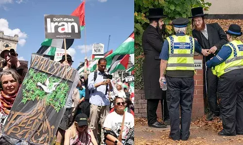 ലണ്ടനില്‍ ഫലസ്തീന്‍ അനുകൂലികളുടെ മാര്‍ച്ചില്‍ ഉയര്‍ന്നത് ഇറാന് നേരെ ബോംബാക്രമണം നടത്തരുതെന്ന മുദ്രാവാക്യം; സംഘര്‍ഷം മൂര്‍ച്ഛിച്ചതോടെ രാജ്യത്തെ ജൂത സമൂഹത്തിന് മുന്നറിയിപ്പ്;  സിനഗോഗുകളിലും സ്‌കൂളുകളിലും സുരക്ഷ മുന്‍കരുതലുകള്‍