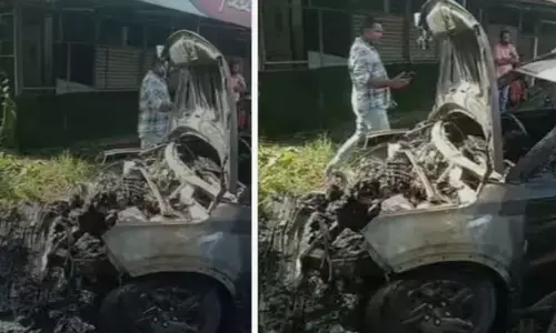 ഓടിക്കൊണ്ടിരിക്കെ കാറിൽ നിന്നും പുക ഉയർന്നു; കാർ മരത്തിലിടിച്ച് നിർത്തി; പിന്നാലെ തീആളിക്കത്തി; സംഭവം കോട്ടയത്ത്