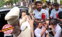 ആള്ക്കൂട്ടത്തെ വകഞ്ഞുമാറ്റി പൊലീസ്; അറിഞ്ഞിട്ട് പറയാം എന്ന വാക്കുകേള്ക്കാതെ വെട്ടുകിളിയെ പോലെ 24 ന്യൂസ് ചാനല് മൈക്ക്; ഒടുവില് പൊലീസുകാരന്റെ തലയില് ഒരെണ്ണം കൊടുത്ത് മോഹന്ലാലിന്റെ കണ്ണില് കുത്തി മൈക്ക്; വേദന കടിച്ചമര്ത്തി എന്താ മോനേ എന്ന് സൗമ്യത വിടാതെ താരം; എന്തൊരു ക്ഷമയെന്നും ചാനലുകളുടെ ആക്രാന്തം മോശമെന്നും സോഷ്യല് മീഡിയ ആള്ക്കൂട്ടത്തെ വകഞ്ഞുമാറ്റി പൊലീസ്; അറിഞ്ഞിട്ട് പറയാം എന്ന വാക്കുകേള്ക്കാതെ വെട്ടുകിളിയെ പോലെ 24 ന്യൂസ് ചാനല് മൈക്ക്; ഒടുവില് പൊലീസുകാരന്റെ തലയില് ഒരെണ്ണം കൊടുത്ത് മോഹന്ലാലിന്റെ കണ്ണില് കുത്തി മൈക്ക്; വേദന കടിച്ചമര്ത്തി എന്താ മോനേ എന്ന് സൗമ്യത വിടാതെ താരം; എന്തൊരു ക്ഷമയെന്നും ചാനലുകളുടെ ആക്രാന്തം മോശമെന്നും സോഷ്യല് മീഡിയ