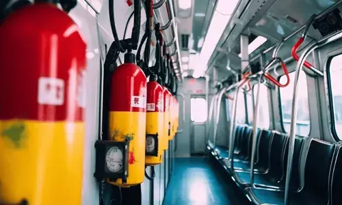 തീവണ്ടിക്കുള്ളിലെ ഫയര്‍ എക്സ്റ്റിങ്ഗുഷര്‍ അപ്രതീക്ഷിതമായി തുറന്നു;  യാത്രക്കാര്‍ പരിഭ്രാന്തരായി