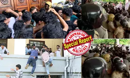ഗവര്‍ണര്‍ സര്‍വകലാശാലകളെ കാവിവത്കരിക്കുന്നുവെന്ന് എസ്എഫ്‌ഐ;  കേരള സര്‍വകലാശാല ഓഫീസില്‍ കടന്ന് പ്രവര്‍ത്തകര്‍; വി സിയുടെ ചേംബറില്‍ തള്ളികയറാന്‍ നീക്കം; സംഘര്‍ഷാവസ്ഥ;  അറസ്റ്റ് ചെയ്ത് നീക്കാന്‍ പൊലീസ്;    കണ്ണൂര്‍ - കാലിക്കറ്റ് സര്‍വകലാശാല ആസ്ഥാനത്തും സംഘര്‍ഷം