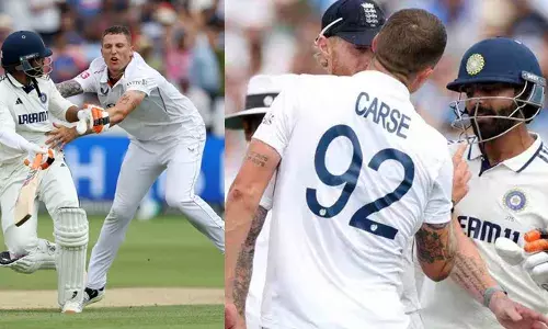 റണ്‍സിനായി ഓടുന്നതിനിടെ ജഡേജ മുന്നില്‍ കയറിനിന്ന് കാര്‍സെ;  ഇന്ത്യന്‍ താരത്തെ പിടിച്ചുവെക്കാനും ശ്രമം;  ഇരുവരും തമ്മില്‍ ചൂടേറിയ വാക്കേറ്റം; ഏറ്റുമുട്ടലൊഴിവാക്കാന്‍ ഇടയില്‍ കയറി സ്റ്റോക്‌സ്; അഞ്ചാം ദിനവും നാടകീയ രംഗങ്ങള്‍