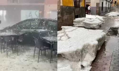 അതിവേഗ പേമാരിയും കൊടുങ്കാറ്റും ആഞ്ഞടിച്ചു; സ്പെയിനിലെ റോഡുകള്‍ പൊടുന്നനെ പുഴയായി